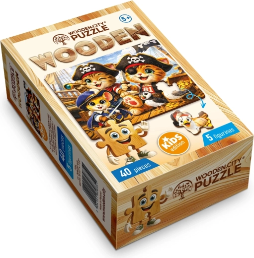 Puzzle en bois WOODEN CITY Chatons et aventure pirate, 40 pièces