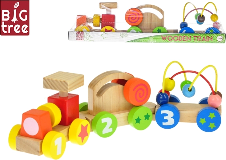 Petit train en bois à tirer avec wagonnets 33 cm – jouet éducatif pour enfants dès 12 mois