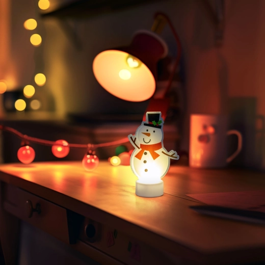 Décoration LED bonhomme de neige avec lumière blanche chaude à piles