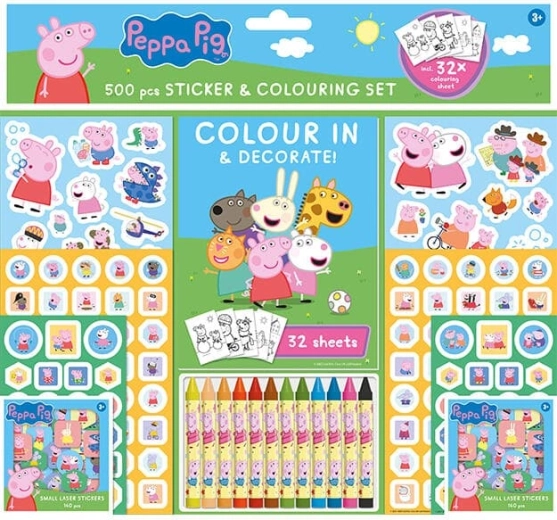 Set d’autocollants avec coloriages et crayons de cire Peppa Pig (500 pièces)