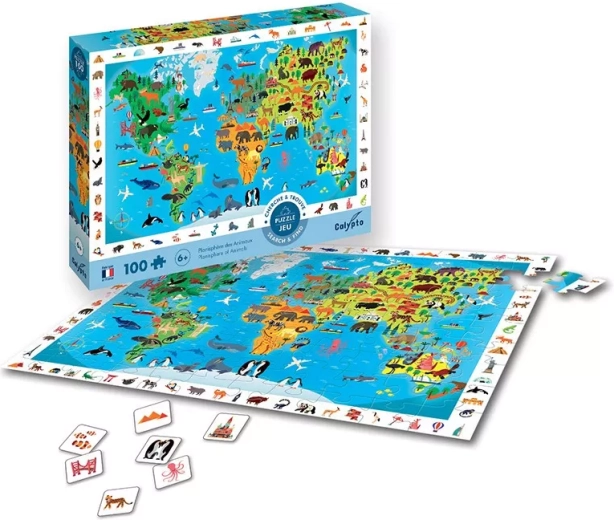 Sentosphere puzzle carte du monde avec des animaux