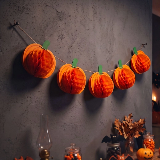 Guirlande en papier d’Halloween avec lanternes citrouilles, 2 m