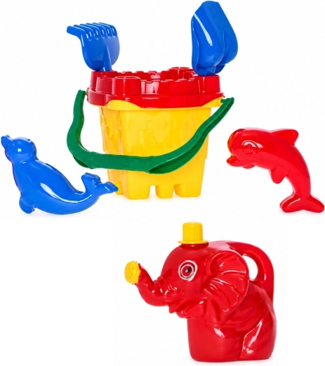 Ensemble de plage château – seau, tamis, arrosoir, moules, pelle et râteau (7 pcs)