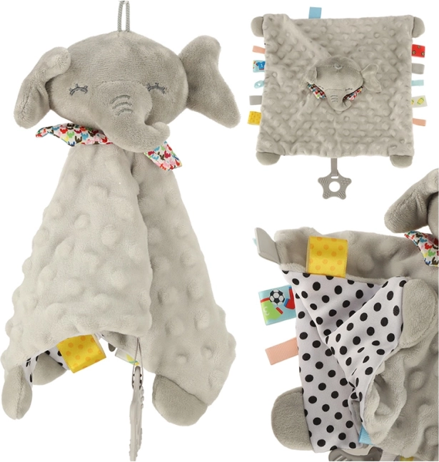 Jouet sensoriel éléphant bruissant avec étiquettes colorées