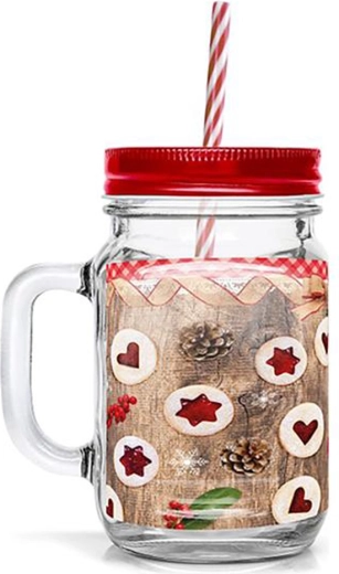Verre avec paille TORO 450 ml au motif de biscuits de Linz
