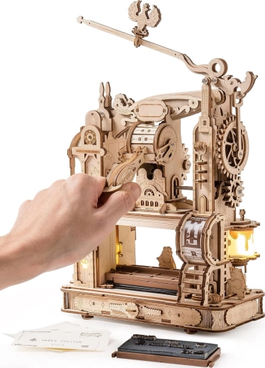 Robotime ROKR puzzle 3D en bois lumineux – presse d’imprimerie classique (303 pièces)