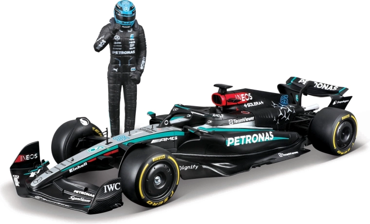 Modèle F1 Bburago Mercedes-AMG Petronas W15 2024 George Russell 1:24 avec figurine