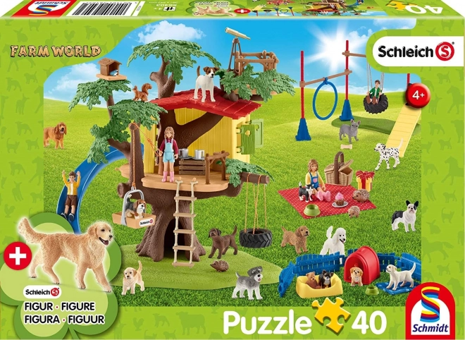 Puzzle SCHMIDT SCHLEICH chiots heureux, 40 pièces + figurine