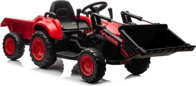 Tracteur rouge pour enfants avec batterie rechargeable et godet