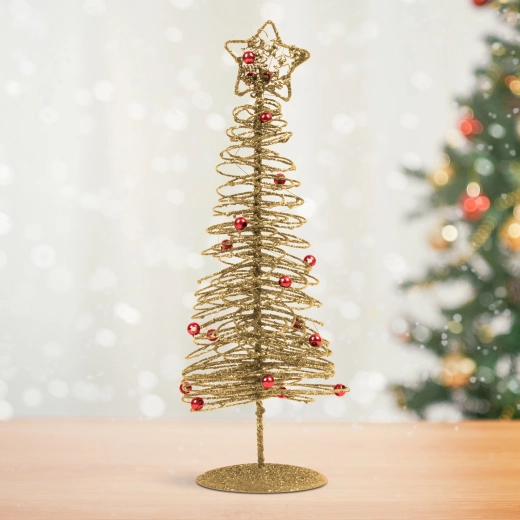 Sapin de Noël métallique scintillant doré, 28 cm