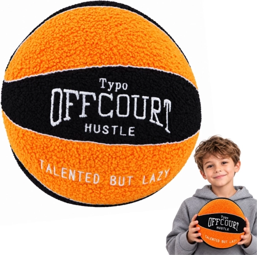 Ballon de basket-ball en peluche orange et noir, 23 cm