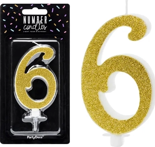 Bougie d’anniversaire pour gâteau chiffre 6 dorée 10 cm - 1 pièce