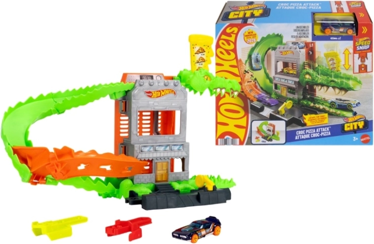 Hot Wheels crocodile – attaque de la pizzeria (set de jeu)