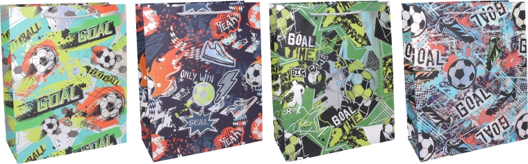 Grand sac cadeau L pour enfants 31 × 42 × 12 cm – motifs de football, assortiment de couleurs
