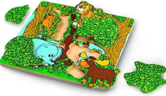 Wonderworld puzzle en bois Peekaboo – puzzle d’animaux à deux couches
