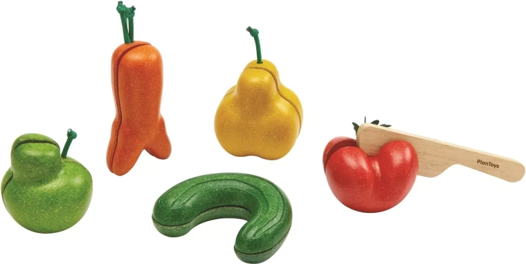 PlanToys fruits et légumes « tordus » – set à découper