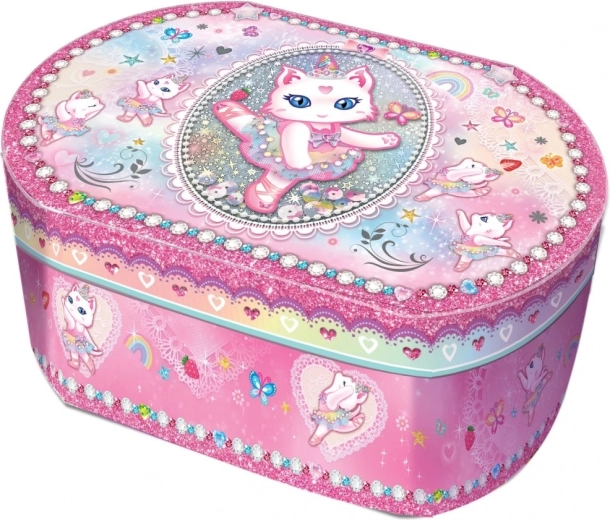 Pecoware boîte à bijoux musicale ovale avec chatte ballerine