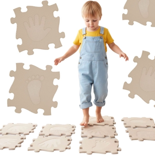 Tapis puzzle sensoriel orthopédique Woopie pour mains et pieds, 16 pièces, beige