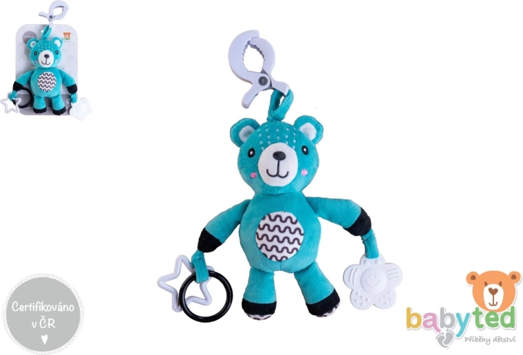Ours en peluche avec clip et hochet pour poussette et lit 30 cm