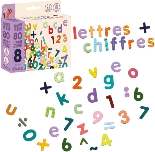 Jeujura lettres minuscules et chiffres magnétiques en bois (80 pcs)