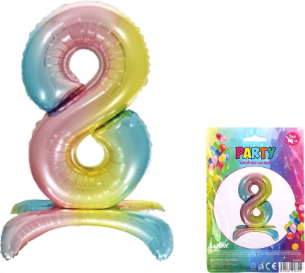 Ballon en feuille chiffre 8 arc-en-ciel 80 cm