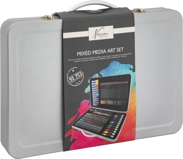 Set de fournitures artistiques dans une mallette en métal