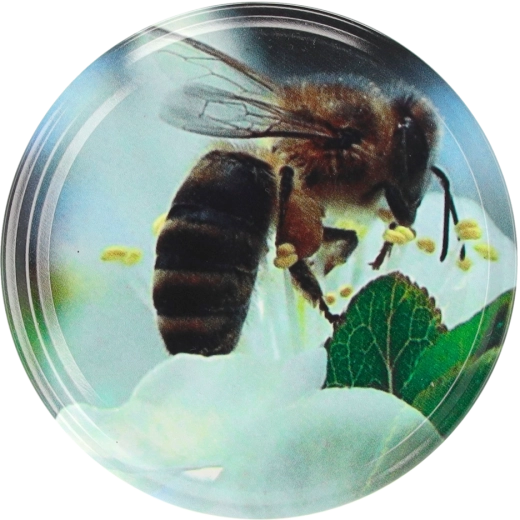 Lot de couvercles métalliques 82 mm avec motif d’abeille sur fleur, 10 pcs