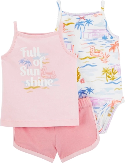Ensemble 3 pièces Carter’s pour fille Pink Sunshine (body à bretelles, débardeur et short)
