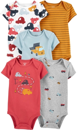 Bodies bébé garçon Carter's à manches courtes Cars, 5 pièces, taille 56 (NB)