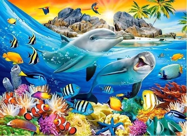 Puzzle 100 pièces dauphins sous les tropiques