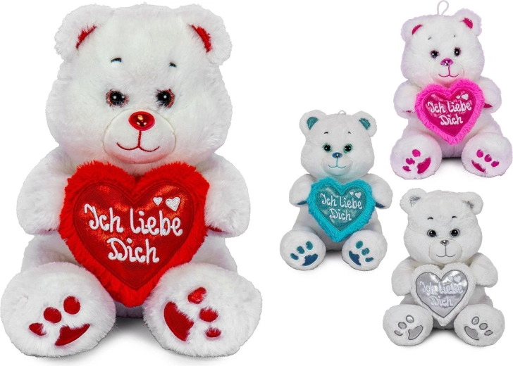 Ourson en peluche blanc avec cœur 25 cm (mix de motifs) - 1 pièce