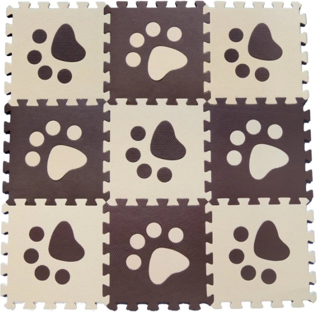 Puzzle de sol en mousse pour enfants – empreintes marron 29,5 × 29,5 cm