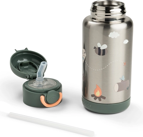 Done by Deer bouteille isotherme avec paille Tiny trails verte 340 ml