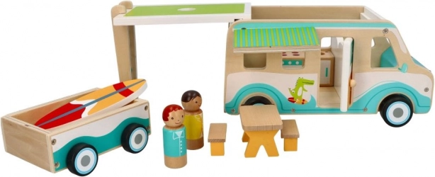 Caravane en bois avec remorque et accessoires