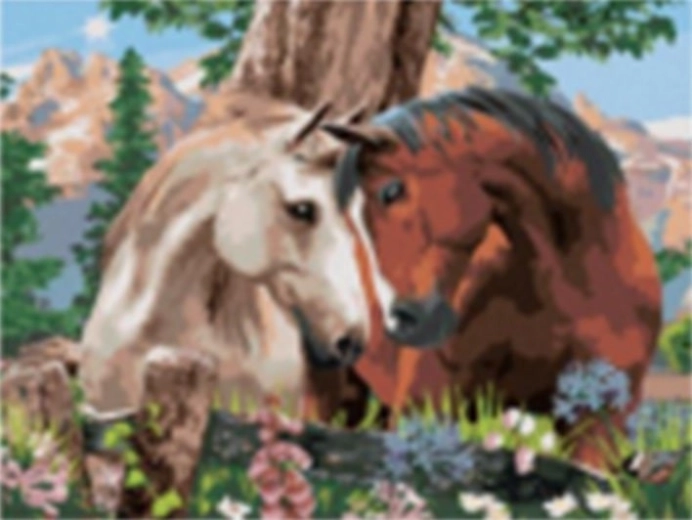 Peinture par numéros - Chevaux sous l'arbre