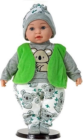 Bébé parlant avec sons polonais en gilet vert 45 cm