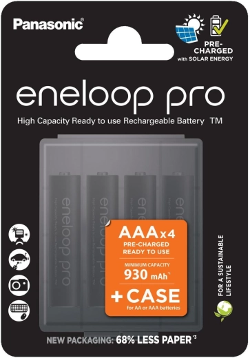 Piles rechargeables AAA PANASONIC Eneloop Pro + boîte de rangement, 4 pcs