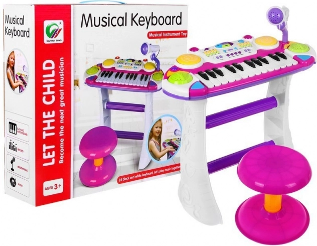 Ensemble rose clavier avec tambours et microphone pour enfants 3+ avec lumières et sons