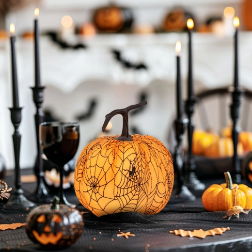 Citrouille décorative d'Halloween avec toile d'araignée 16,5 cm