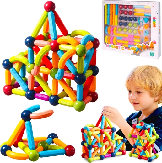 Jeu de construction magnétique 3D, 80 pièces