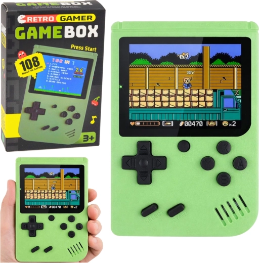 Console de jeux rétro portable avec écran LCD, 108 jeux, vert