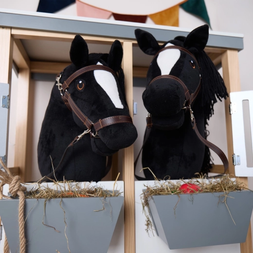 Bieco cheval de hobby horsing sur bâton noir taille S