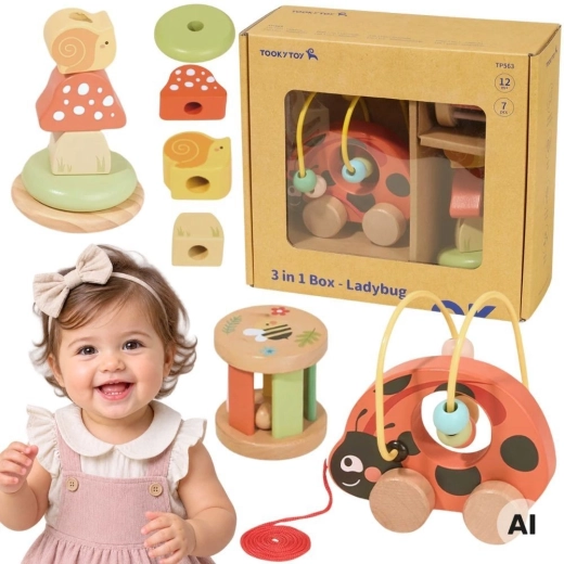 Ensemble éducatif en bois coccinelle 3 en 1 (8 pièces) TOOKY TOY
