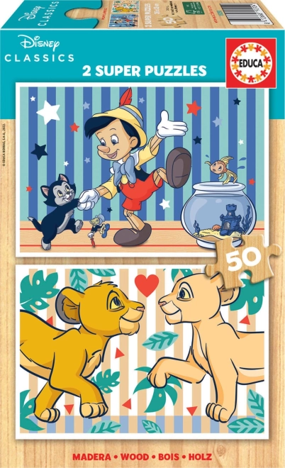 EDUCA puzzles en bois Disney Classiques 2×50 pièces