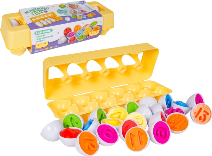Œufs à ouvrir avec les chiffres 1–12 dans un carton