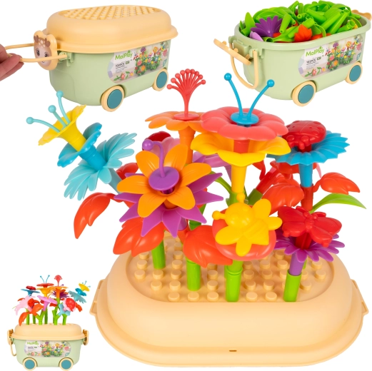 Jeu de construction Fleurs 102 pièces avec chariot et petit arrosoir