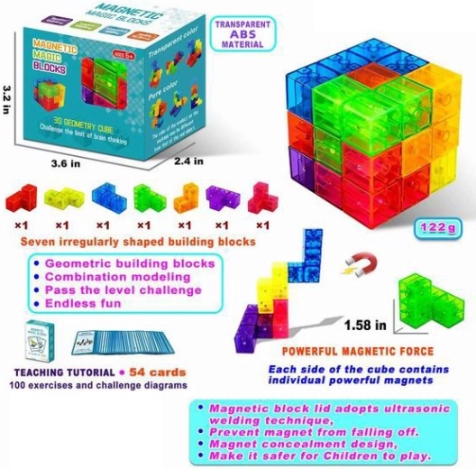 Jeu de construction magnétique – cube logique magnétique, 7 pièces