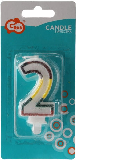 Bougie d’anniversaire décorative numéro 2 avec brocart, blanche