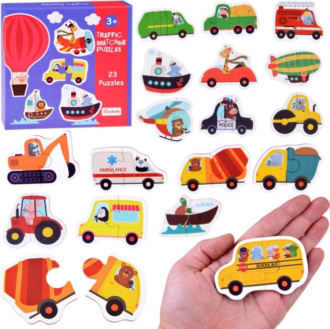 Puzzle pour enfants en 2 pièces – Transport : 23 puzzles éducatifs avec véhicules