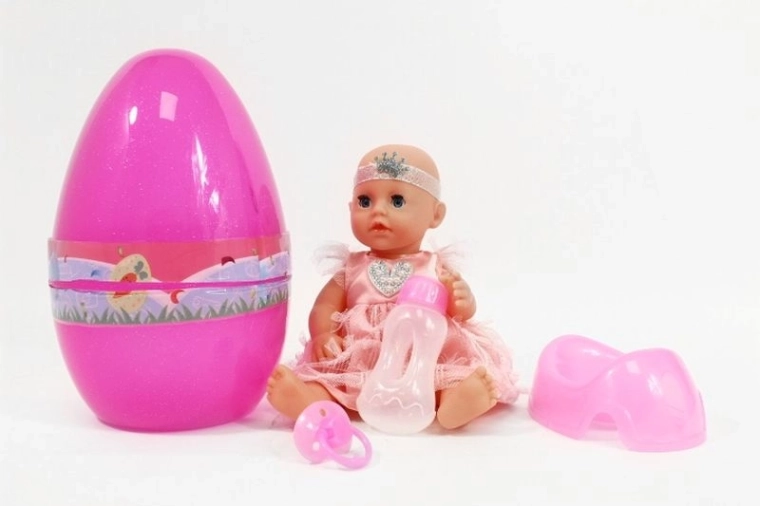 Poupée 25 cm avec pot, dans un emballage en forme d’œuf